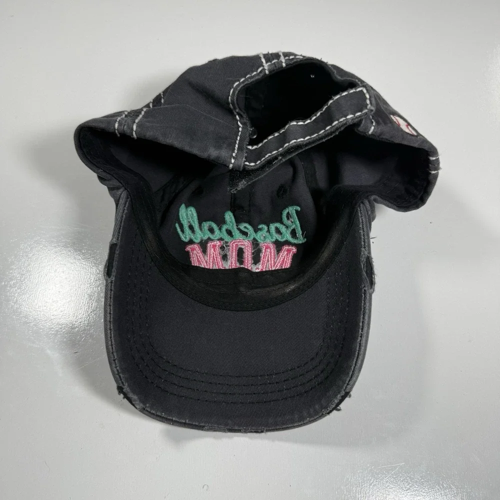 Distressed Charcoal Baseball Mom Hat Teal Pink Embroidered Cap Adjustable Gray